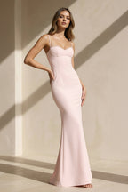 Robe longue rose à fines bretelles perlée - Harana