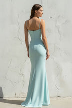Robe longue aqua coupe sirène à fines bretelles - Harana