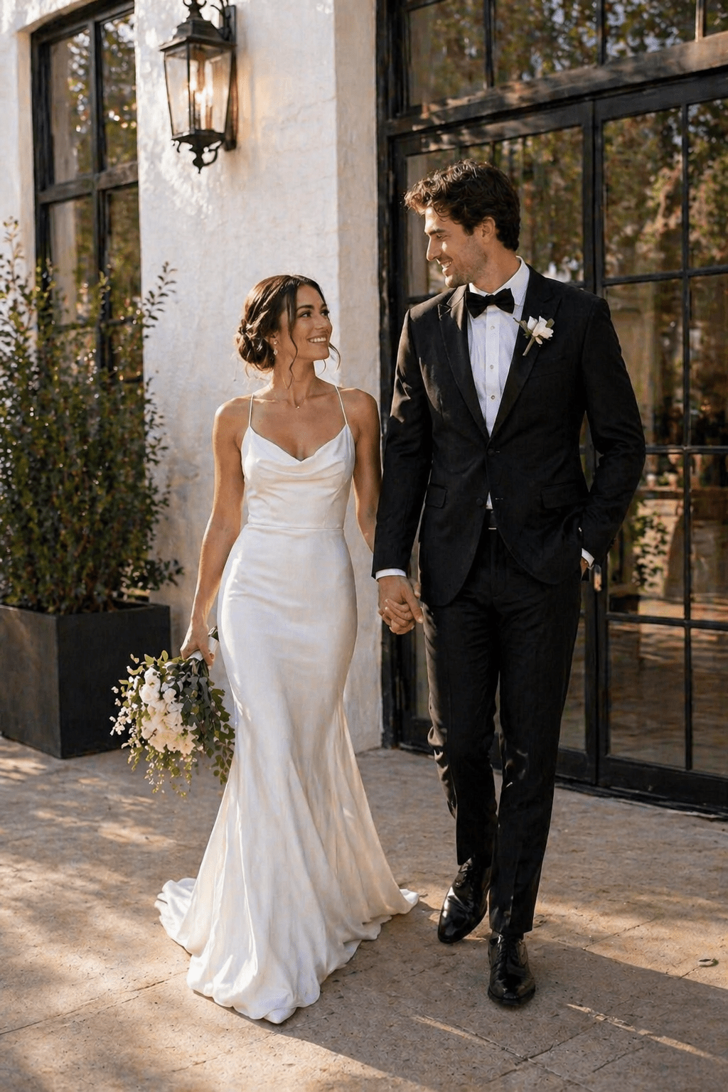 Robe de mariée blanche sirène satinée à fines bretelles sans manches - Harana