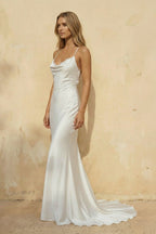 Robe de mariée blanche sirène satinée à fines bretelles - Harana