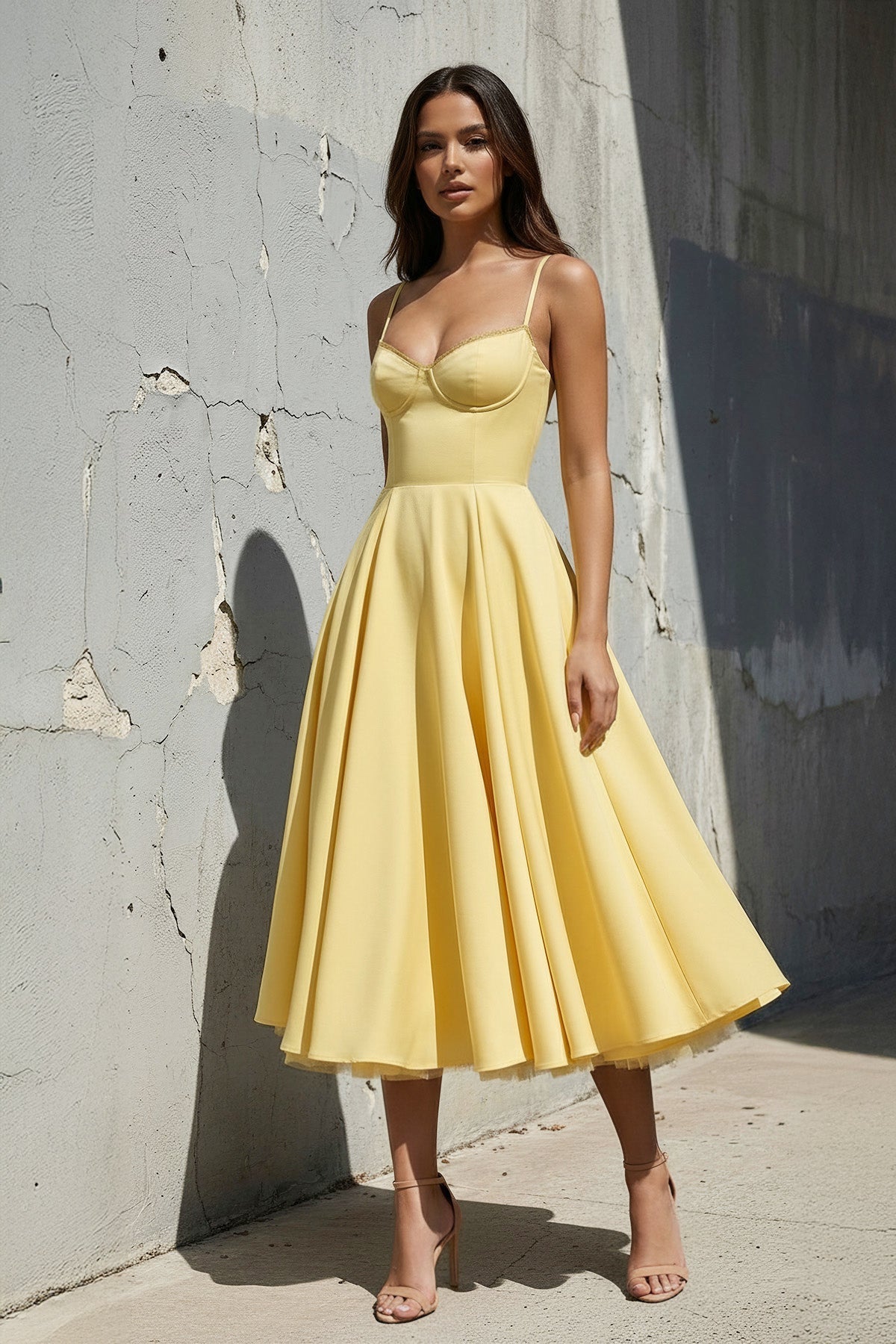 Robe midi en dentelle à fines bretelles - Harana