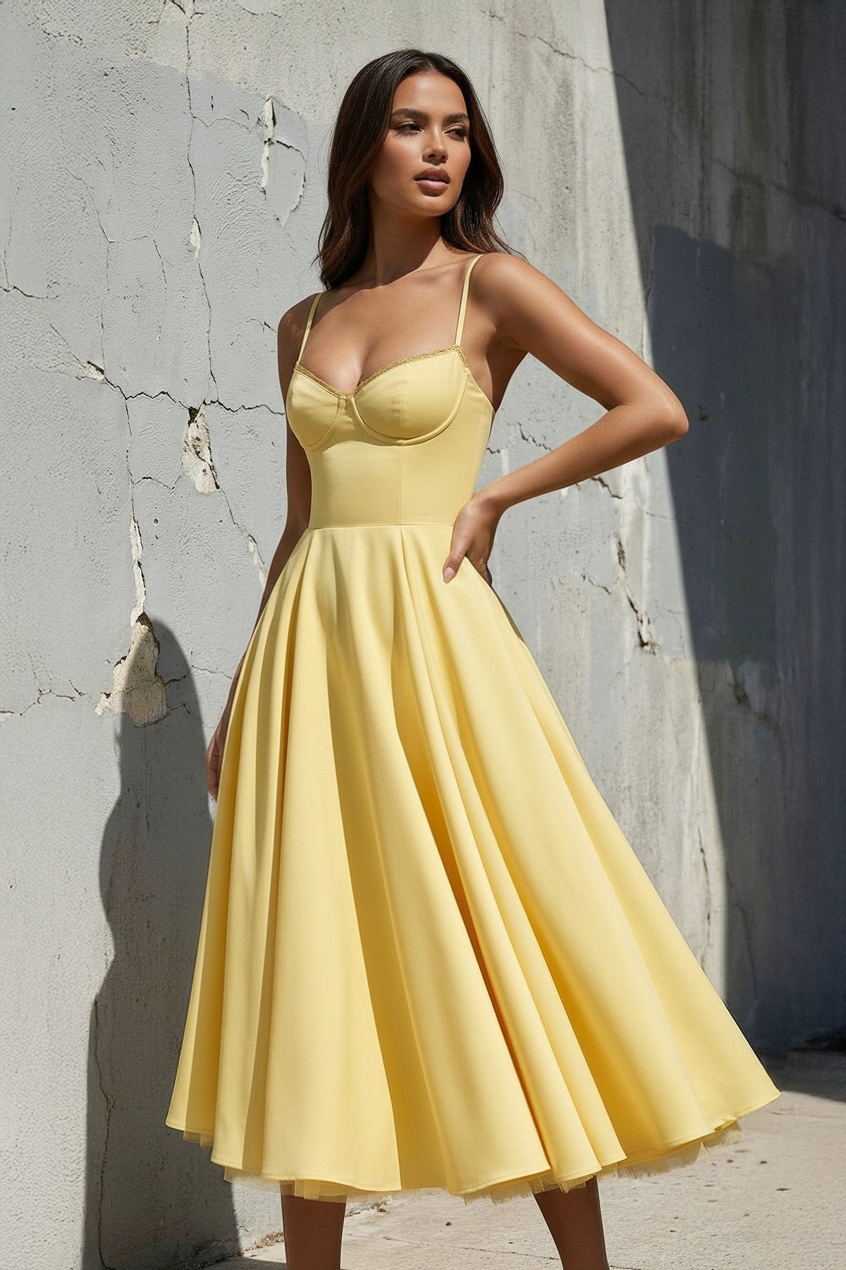 Robe midi en dentelle à fines bretelles - Harana