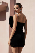 Robe courte noir à fines bretelles avec nœud - Harana