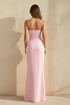 Robe longue rose à fines bretelles plissée - Harana