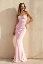 Robe longue rose à fines bretelles plissée - Harana