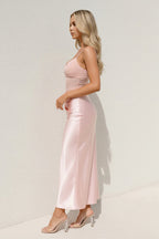 Robe midi rose poudré à fines bretelles plissée - Harana
