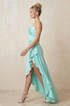 Robe longue aqua à fines bretelles effet drapé - Harana