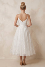 Robe de mariée blanche trapèze pailletée à fines bretelles sans manches - Harana