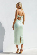 Robe midi mint green pailletée à fines bretelles - Harana