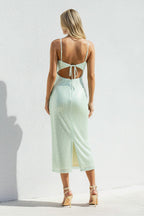 Robe midi mint green pailletée à fines bretelles - Harana