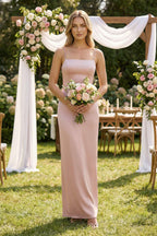 Robe demoiselle d’honneur english rose longue à fines bretelles sans manches satinée - Harana