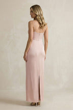 Robe demoiselle d’honneur english rose longue à fines bretelles sans manches satinée - Harana