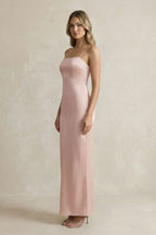 Robe demoiselle d’honneur english rose longue à fines bretelles sans manches satinée - Harana