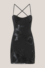 Robe noire courte en coton coupe fourreau à fines bretelles - Harana