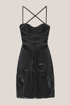 Robe noire courte en coton coupe fourreau à fines bretelles - Harana