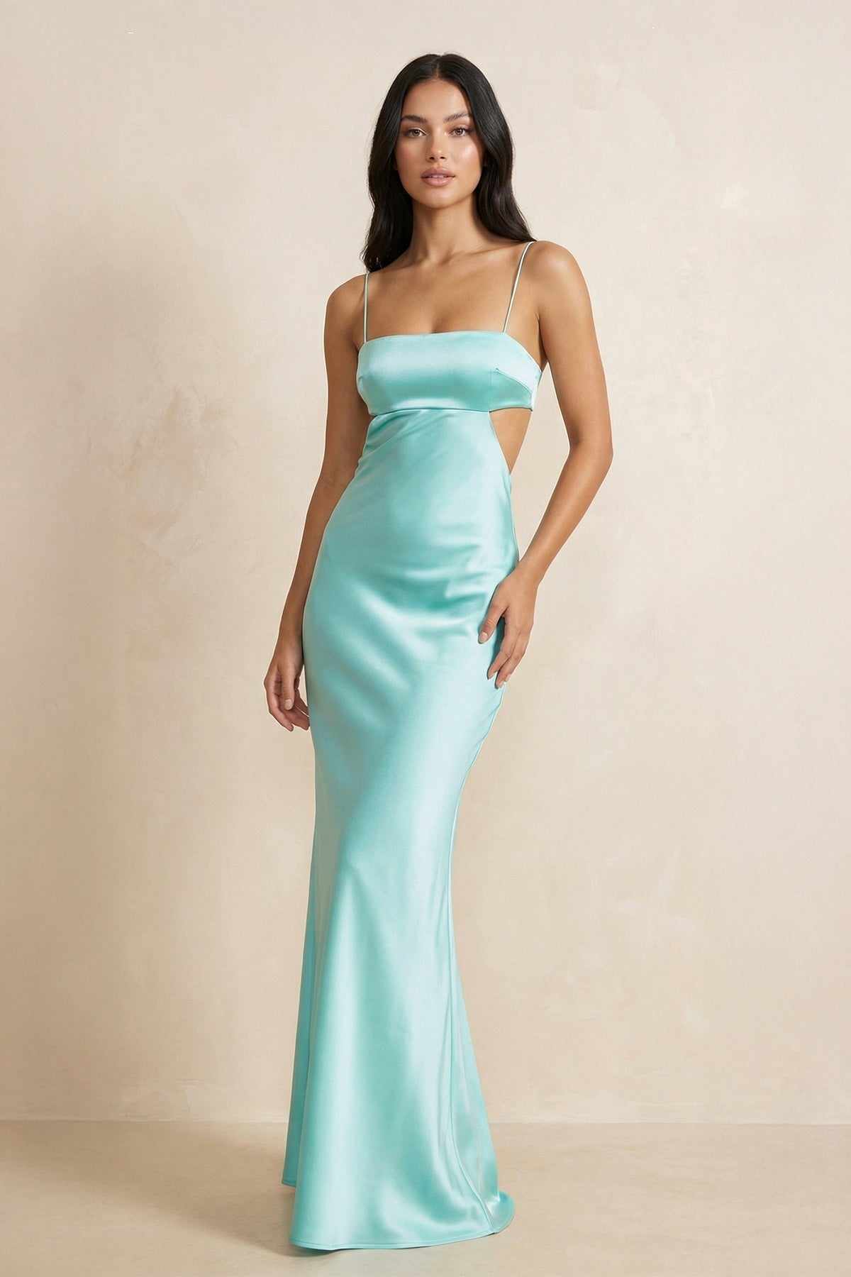 Robe longue aqua à fines bretelles - Harana