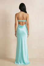 Robe longue aqua à fines bretelles - Harana