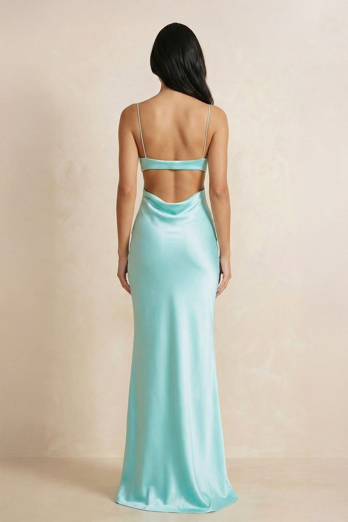 Robe longue aqua à fines bretelles - Harana