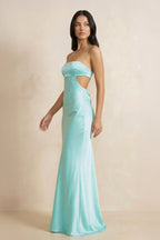 Robe longue aqua à fines bretelles - Harana