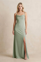 Robe demoiselle d’honneur dove gray longue à fines bretelles sans manches avec fente - Harana