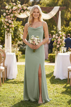 Robe demoiselle d’honneur dove gray longue à fines bretelles sans manches avec fente - Harana