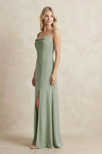 Robe demoiselle d’honneur dove gray longue à fines bretelles sans manches avec fente - Harana