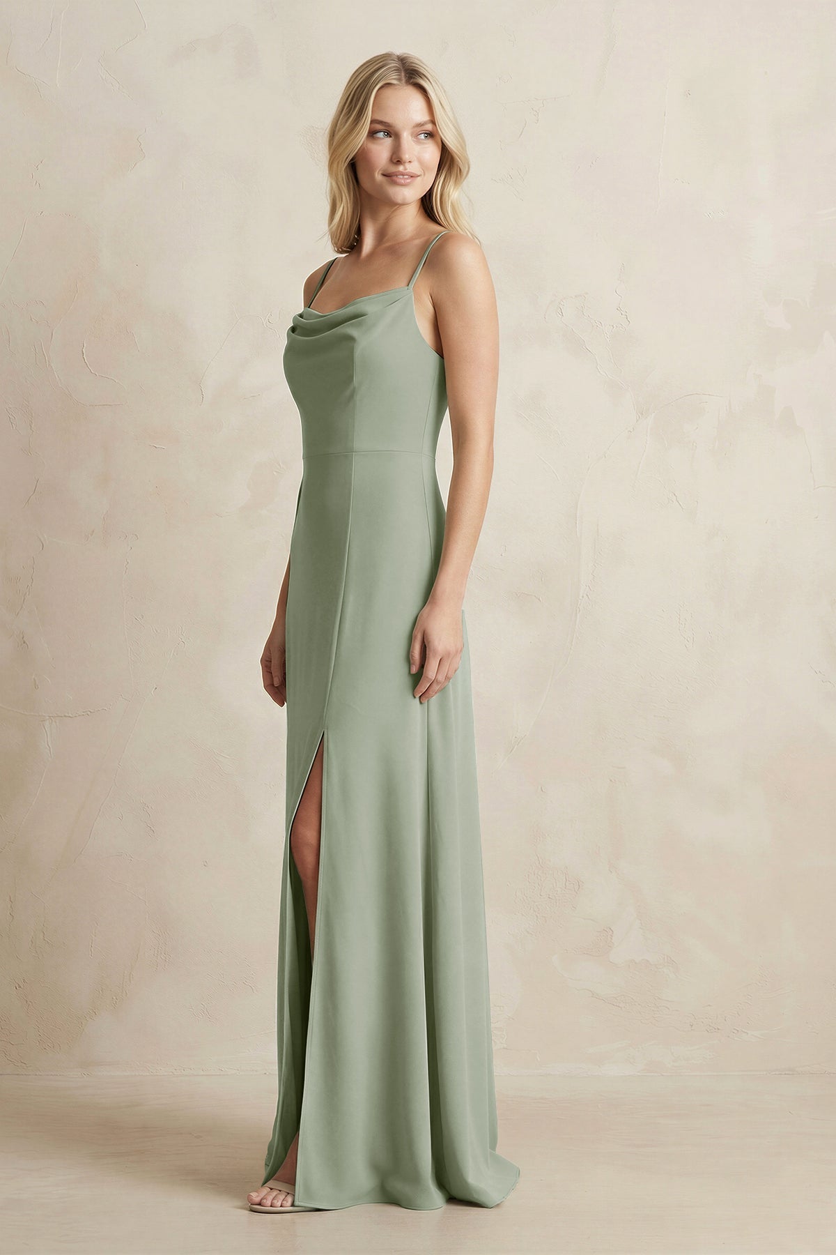 Robe demoiselle d’honneur dove gray longue à fines bretelles sans manches avec fente - Harana