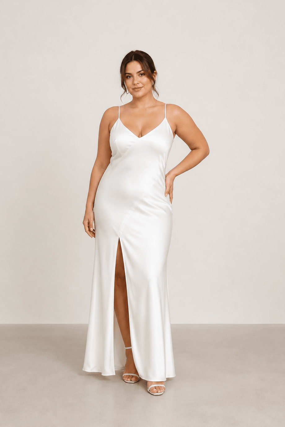 Robe de mariée blanche fourreau satinée à fines bretelles dos nu avec fente - Harana