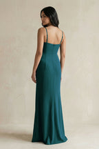 Robe demoiselle d’honneur pine longue à fines bretelles sans manches avec fente - Harana