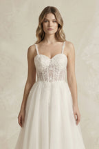 Robe de mariée ivoire trapèze en tulle à fines bretelles sans manches - Harana