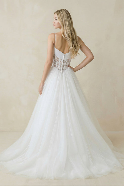 Robe de mariée blanche princesse en tulle à fines bretelles sans manches - Harana
