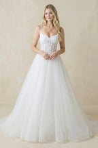Robe de mariée blanche princesse en tulle à fines bretelles sans manches - Harana