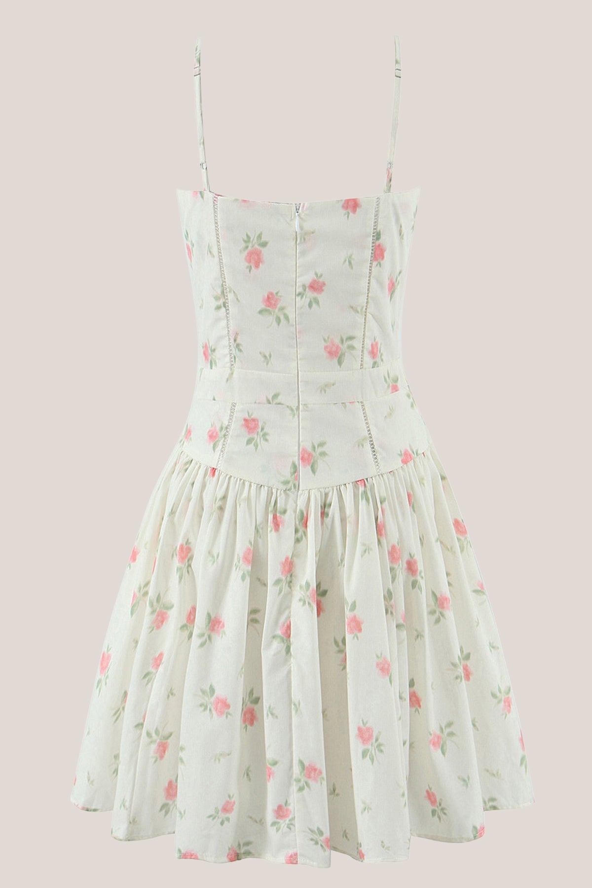 Robe blanche courte en coton à fines bretelles et imprimé floral rétro - Harana