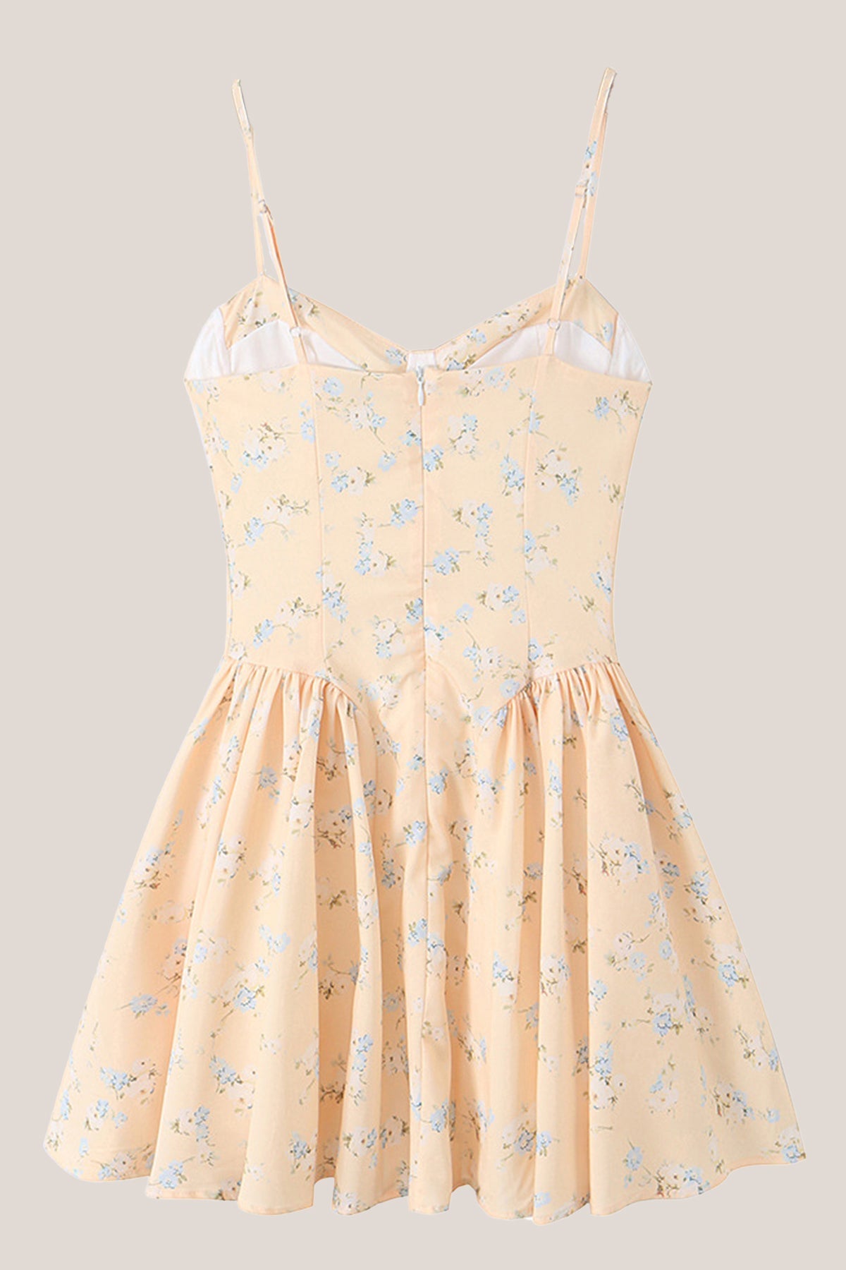 Robe jaune courte en coton à fines bretelles imprimée - Harana