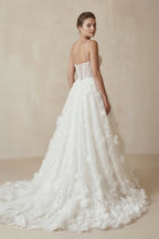 Robe de mariée blanche trapèze en dentelle bustier à fines bretelles - Harana