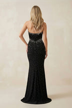 Robe longue noir pailletée coupe sirène détail goutte - Harana