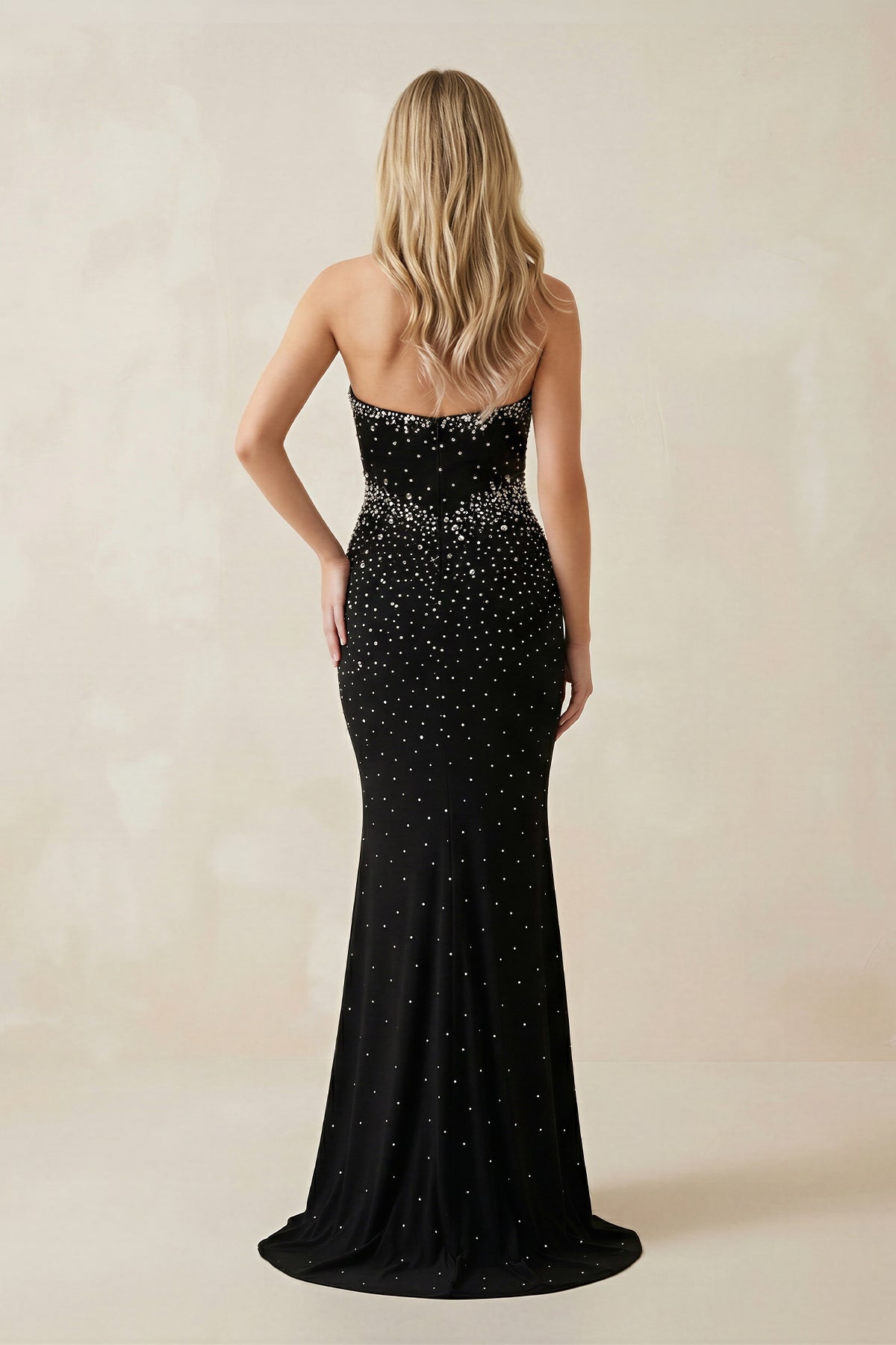 Robe longue noir pailletée coupe sirène détail goutte - Harana