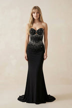 Robe longue noir pailletée coupe sirène détail goutte - Harana