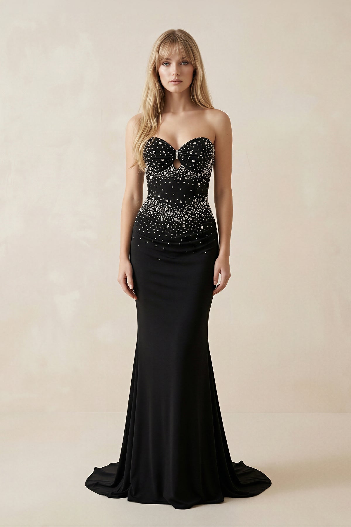 Robe longue noir pailletée coupe sirène détail goutte - Harana