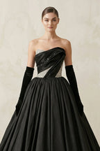 Robe de mariée noir longue bustier sans manches froncée - Harana