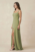 Robe demoiselle d’honneur moss green longue sans manches avec fente froncée - Harana