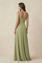 Robe demoiselle d’honneur moss green longue sans manches avec fente froncée - Harana