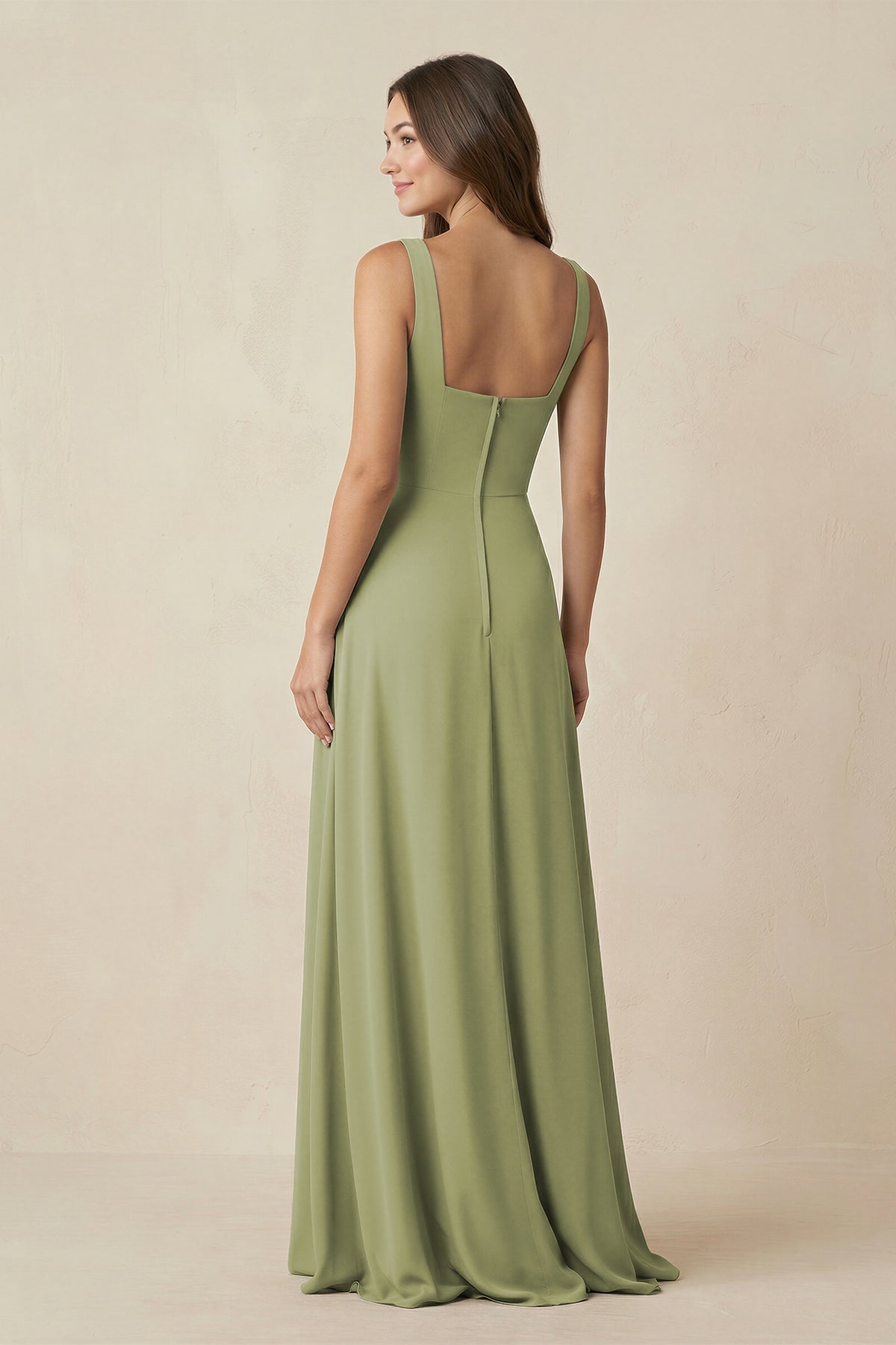 Robe demoiselle d’honneur moss green longue sans manches avec fente froncée - Harana