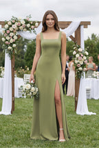Robe demoiselle d’honneur moss green longue sans manches avec fente froncée - Harana