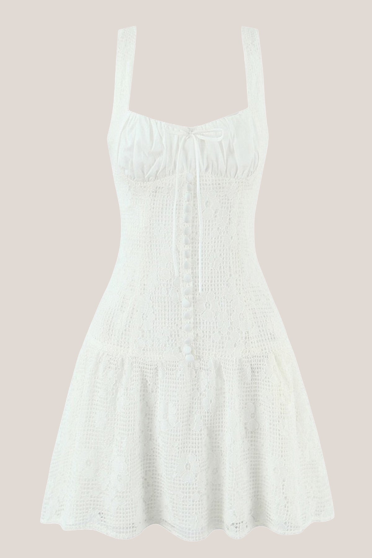 Robe blanche courte en dentelle et coton coupe trapèze à encolure carrée - Harana