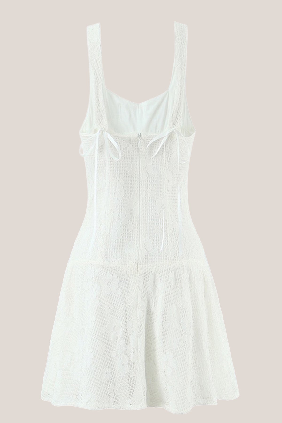 Robe blanche courte en dentelle et coton coupe trapèze à encolure carrée - Harana