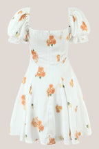 Robe blanche courte coupe trapèze à encolure carrée imprimée - Harana