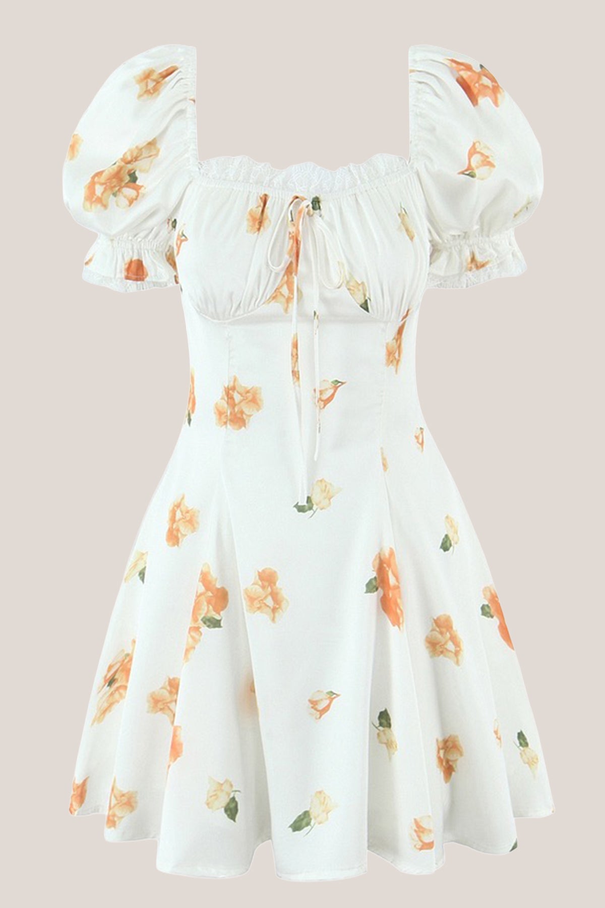 Robe blanche courte coupe trapèze à encolure carrée imprimée - Harana