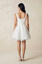 Robe de mariée blanche trapèze en dentelle sans manches perlée - Harana