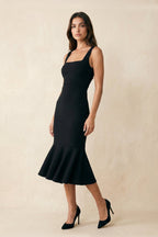 Robe noire midi coupe fourreau à encolure carrée dos nu - Harana